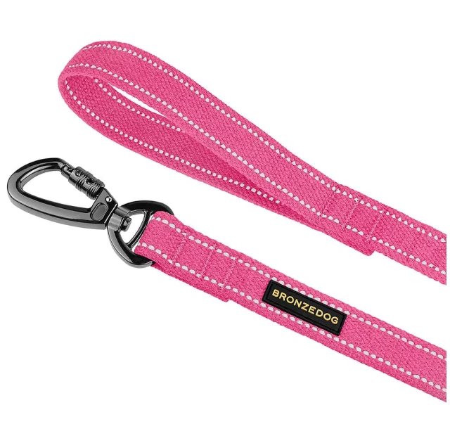 Поводок BronzeDog Cotton для собак, брезент с карабином на замке, розовый, 500×1.6 см