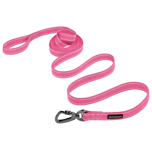 Поводок BronzeDog Cotton для собак, брезент с карабином на замке, розовый, 500×1.6 см