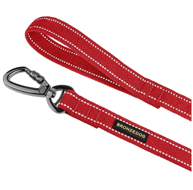 Поводок BronzeDog Cotton для собак, брезент с карабином на замке, красный, 500×2 см