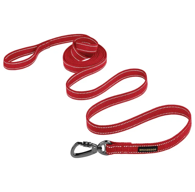 Поводок BronzeDog Cotton для собак, брезент с карабином на замке, красный, 500×2.5 см