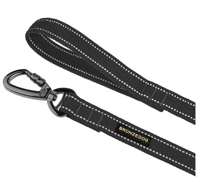 Поводок BronzeDog Cotton для собак, брезент с карабином на замке, графит, 500×3.2 см