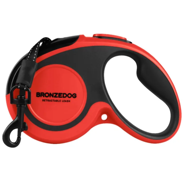 Поводок-рулетка BronzeDog Premium с рефлекторной лентой, до 20 кг, красный, 5 м