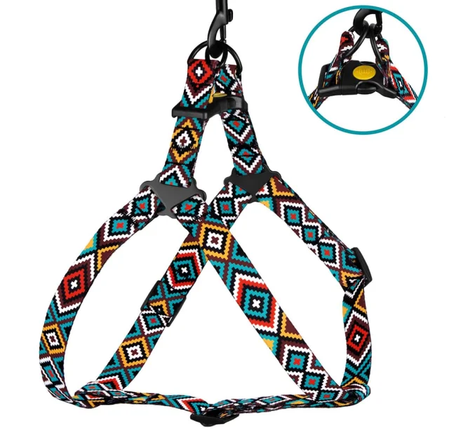 Шлея BronzeDog Tribal для собак, нейлон, принт гуцульський, ментоловий, 45-60 см