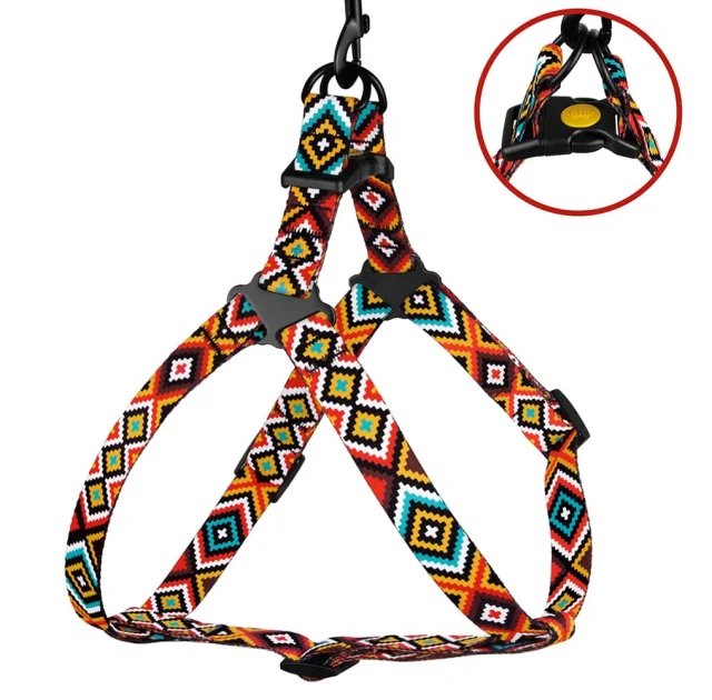 Шлея BronzeDog Tribal для собак, нейлон, принт гуцульський, помаранчевий, 40-53 см