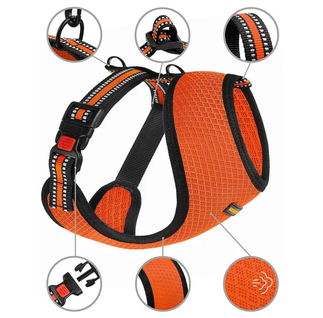 Шлея BronzeDog Mesh для собак мелких пород, сетчатый нейлон, оранжевый, 35-38 см