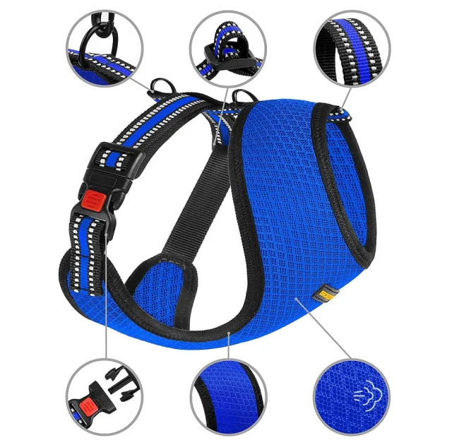 Шлея BronzeDog Mesh для собак мелких пород, сетчатый нейлон, синий, 35-38 см