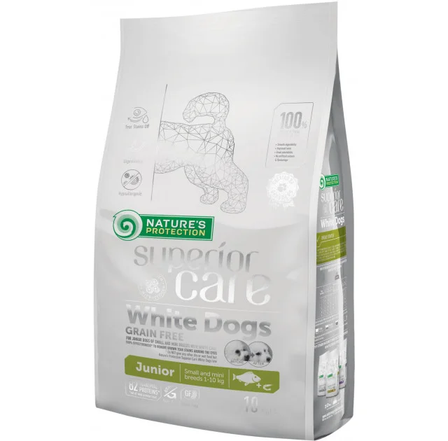 Сухой корм Natures Protection Superior Care White Dogs Grain Free Junior Small and Mini Breeds, для юниоров, 10 кг