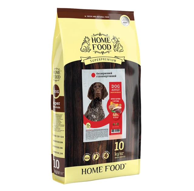 Сухой корм Home Food для взрослых собак средних и крупных пород, с уткой и нутом, гипоаллергенный, беззерновой, 10 кг