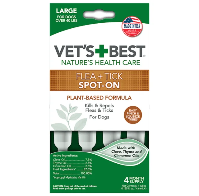 Капли VET`S BEST Flea&Tick Drops Large от блох и клещей для собак от 18 кг, 4 пипетки