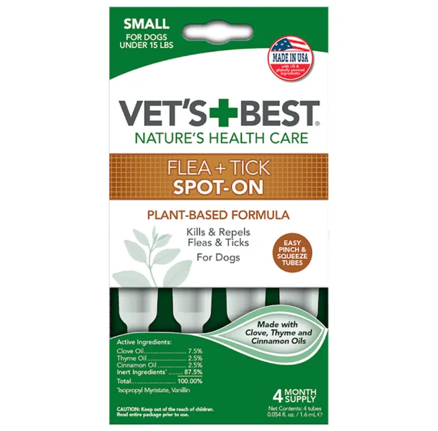 Капли VET`S BEST Flea&Tick Drops Large от блох и клещей для собак до 7 кг, 4 пипетки