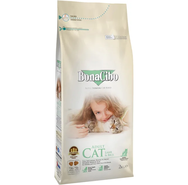 Сухой корм BonaCibo Adult Cat Lamb&Rice, для котов с чувствительным пищеварением и привередливых в еде, 2 кг