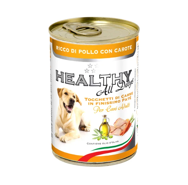 Консерва Healthy All Days, паштет с кусочками, курятина с морковкой, для собак, 400 г