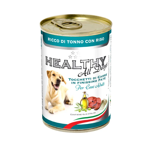 Консерва Healthy All Days, паштет с кусочками, тунець с рисом, для собак 400 г