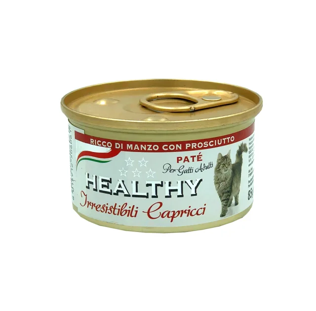 Консерва Healthy Irresistibili Capricci для требовательных кошек, паштет с говядиной и ветчиной, 85 г