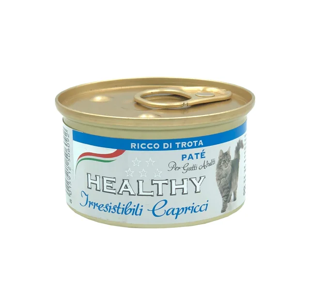 Консерва Healthy Irresistibili Capricci для требовательных кошек, паштет с форелью, 85 г
