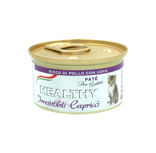 Консерва Healthy Irresistibili Capricci для требовательных котят, паштет с курятиной и яйцами, 85 г