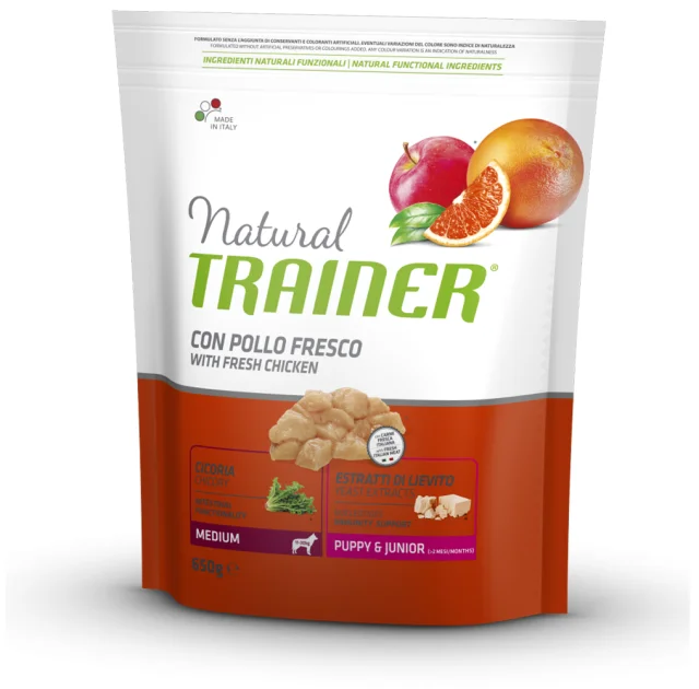 Корм Trainer Natural Super Premium для щенков средних пород, до 15 месяцев, укрепляет иммунную систему, 650 г