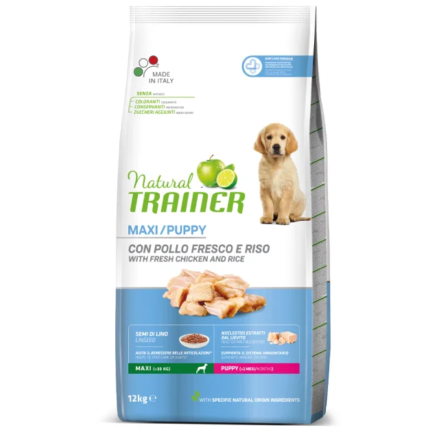 Корм Trainer Natural Super Premium Puppy Maxi для щенков больших пород, до 8 месяцев, для роста костей, 12 кг