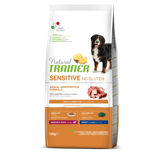 Корм Natural Trainer Dog Sensitive для взрослых собак средних и больших пород, с уткой, 12 кг