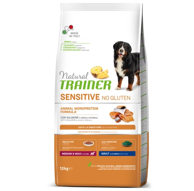Корм Natural Trainer Dog Sensitive для взрослых собак средних и крупных пород, с лососем, 12 кг