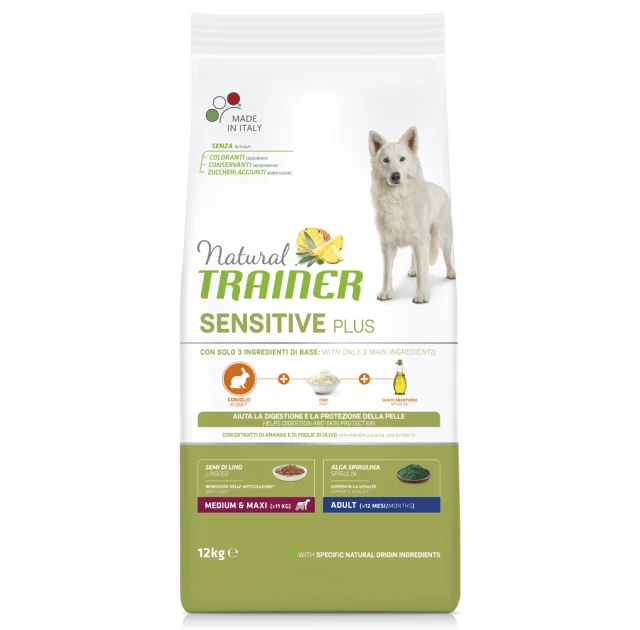 Корм Natural Trainer Dog Sensitive Plus Adult MM для дорослих собак середніх та великих порід, з кроликом, 12 кг