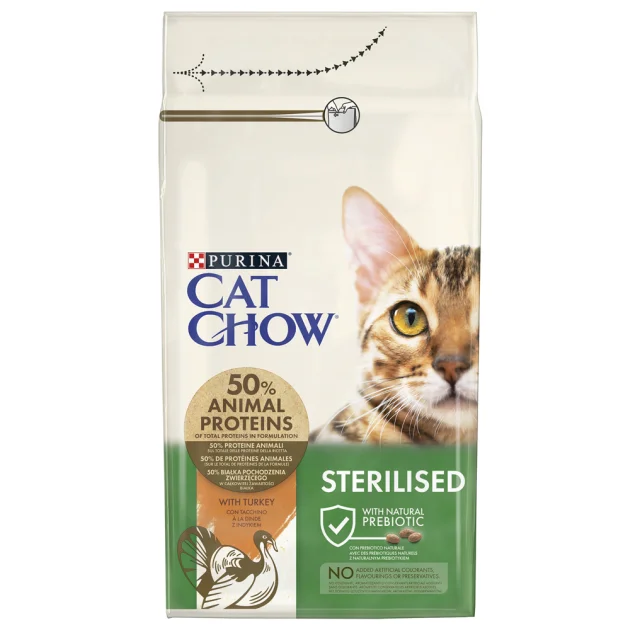 Сухой корм Purina Cat Chow Sterelized, для стерилизованных кошек, с индейкой, 1.5 кг