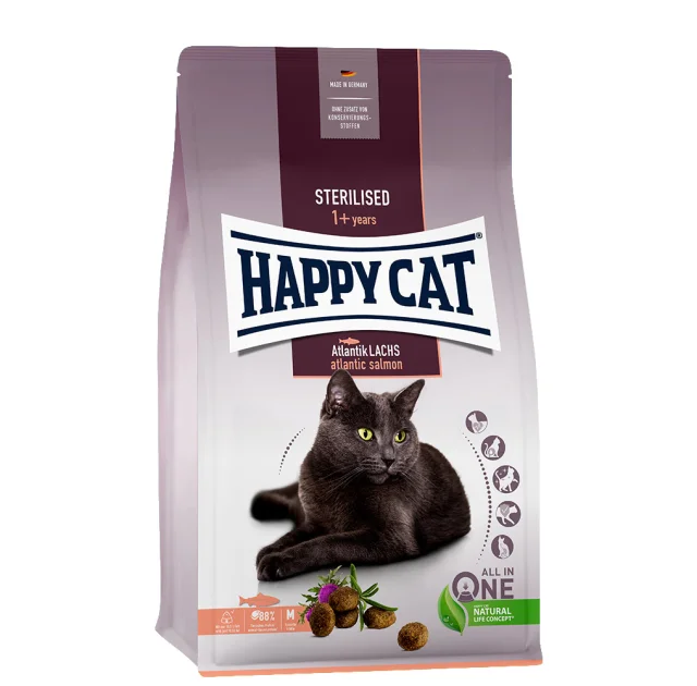 Сухой корм Happy Cat Sterilised Atlantik Lachs для взрослых стерилизованных кошек, со вкусом лосося, 4 кг