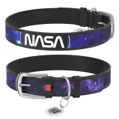 Ошейник WAUDOG Design с QR паспортом для собак, рисунок NASA21, размер S, 15мм/27-36см, чёрный