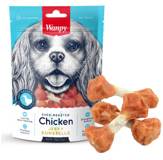 Лакомство Wanpy Chicken Jerky Dumbbells кость-гантель с вяленой курицей, для собак, 100 г