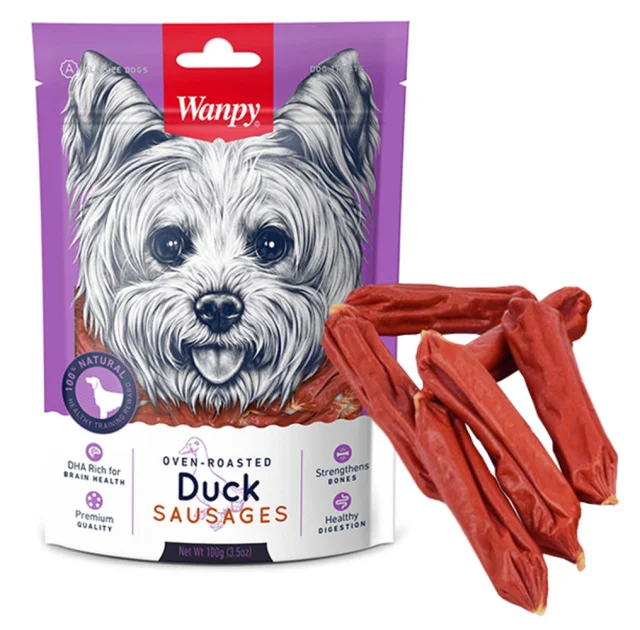 Лакомство Wanpy Duck Sausages сосиски из мяса утки, курицы и утиной печени, для собак, 100 г