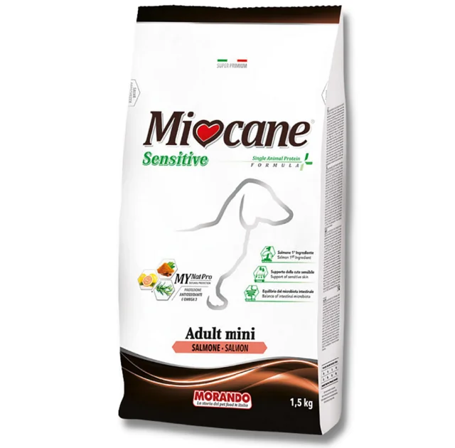 Монопротеиновый сухой корм Morando MioCane Mini Sensitive Monoprotein для собак мелких пород, лосось, 1.5 кг