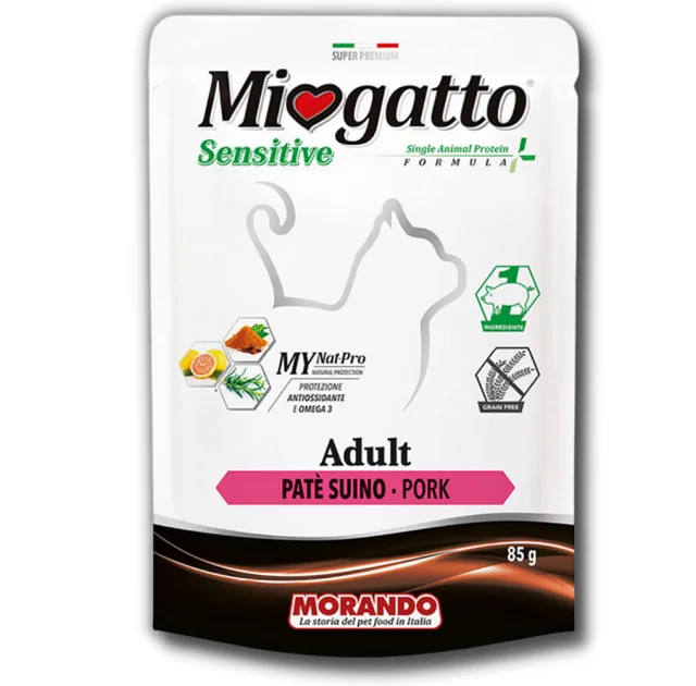 Монопротеиновый беззерновой влажный корм Morando MioGatto Sensitive Monoprotein для кошек, прошутто, 85 г
