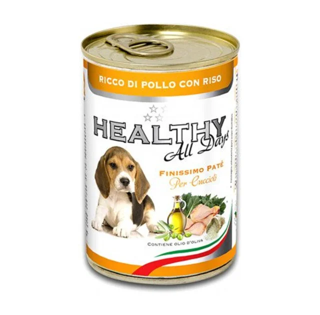 Влажный корм Healthy All Days, паштет с кусочками, курятина с рисом, для щенков, 400 г