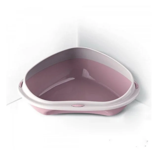 Туалет угловой с бортиком Georplast Shuttle Corner для кошек, 58×48×20.5 см, розовый
