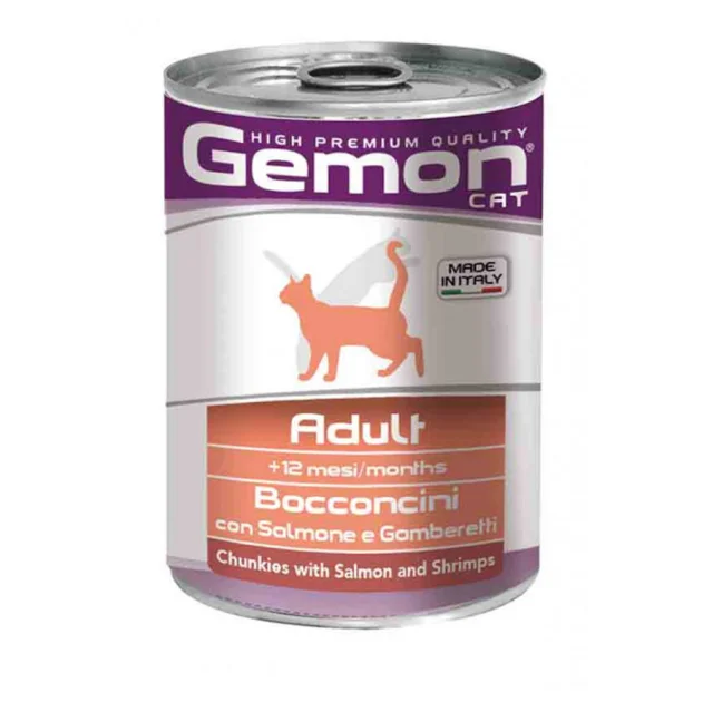 Консервы Gemon Cat Wet Adult для взрослых кошек, кусочки в желе, лосось с креветками, 415 г