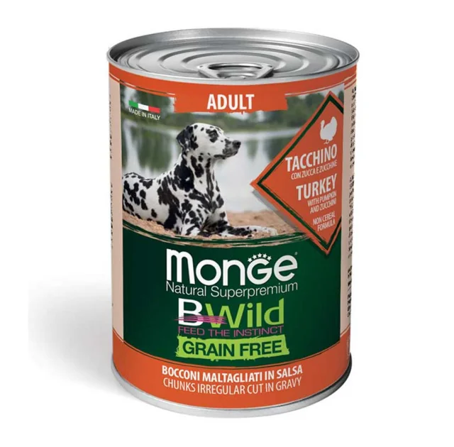 Консервы Monge Dog Wet Be Wild Adult для взрослых собак, индейка, тыква и цуккини, 400 г