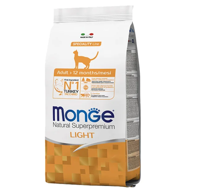 Сухой корм Monge Cat Light для кошек склонных к лишнему весу, с индейкой, 1,5 кг