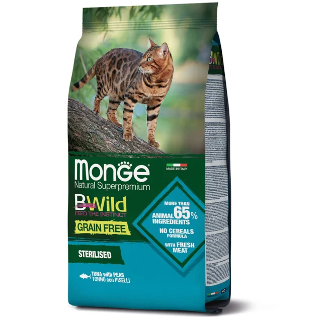 Сухой корм Monge Cat Be Wild Gr.Free Sterilised для стерилизованных кошек, с тунцом, 1.5 кг
