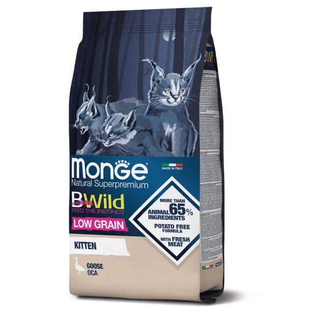 Сухий низькозерновий корм Monge Cat Be Wild Low Grain Kitten для котів, з м'ясом гусака, 1.5 кг