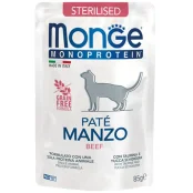 Вологий корм Monge Cat Monoprotein Sterilised для стерилізованих котів, паштет, з яловичиною, 85 г