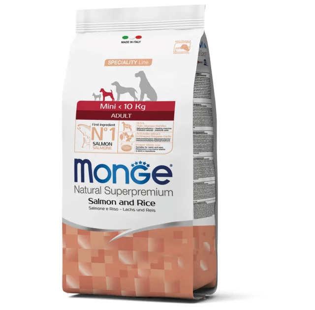 Сухий корм Monge Dog Mini Adult для дорослих собак малих порід, лосось з рисом, 2.5 кг