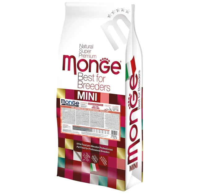 Сухой корм Monge Dog Mini Adult для взрослых собак малых пород, лосось с рисом, 15 кг.