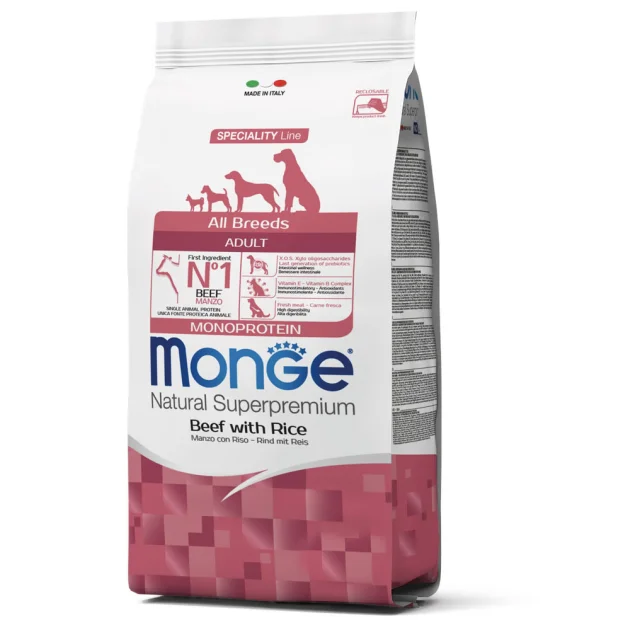 Сухой корм Monge Dog All breeds Adult для взрослых собак всех пород, говядина с рисом, 2.5 кг