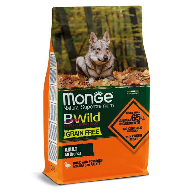 Сухий беззерновий корм Monge Dog Be Wild Gr.Free для собак, з качкою, 2.5 кг
