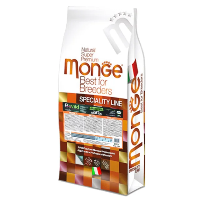 Сухой беззерновой корм Monge Dog Be Wild Gr.Free для собак, с уткой, 15 кг