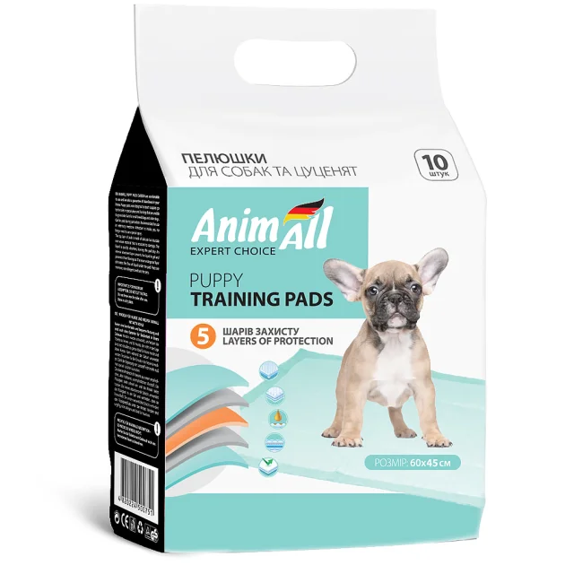 Пелюшки AnimAll Puppy Training Pads для собак та цуценят, 60×45 см, 10 штук