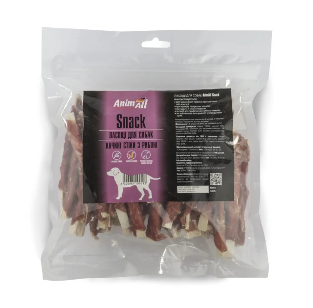 Лакомство AnimAll Snack утиные стики с рыбой, для собак, 500 г