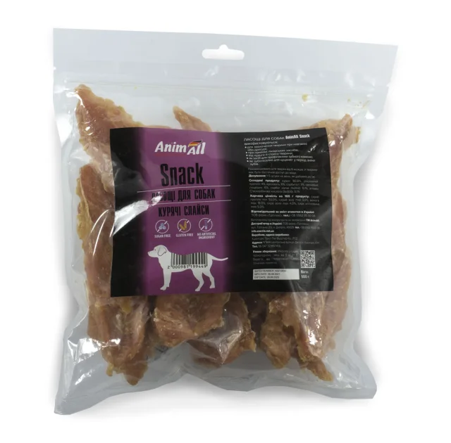 Лакомство AnimAll Snack куриные слайсы, для собак, 500 г