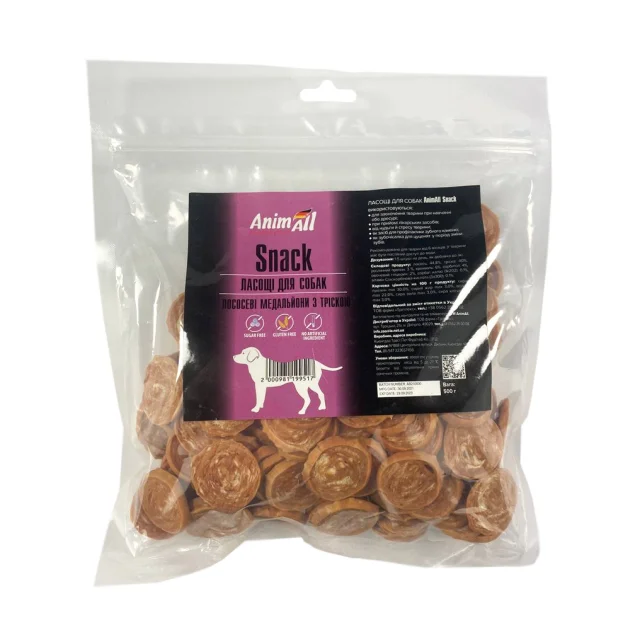 Лакомство AnimAll Snack лососевые медальоны с треской, для собак, 500 г