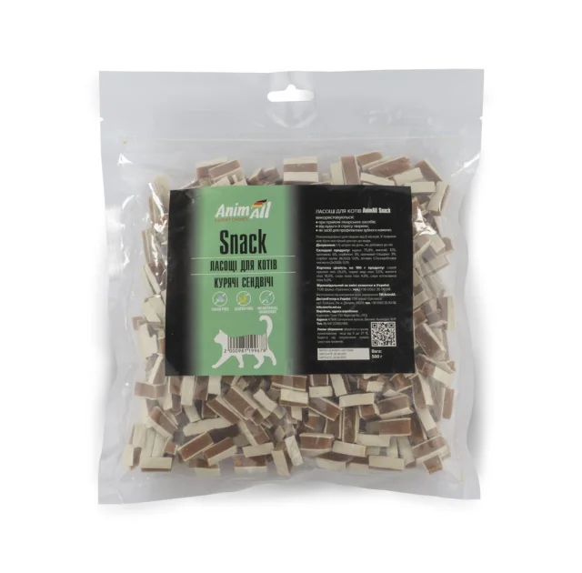 Лакомство AnimAll Snack куриные сендвичи, для кошек, 500 г